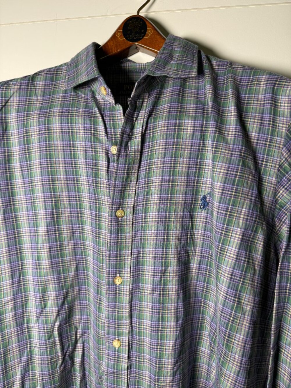 Polo Ralph Lauren Plaid Green/Purple Long Sleeve Button Up 100% Cotton Sz. XL